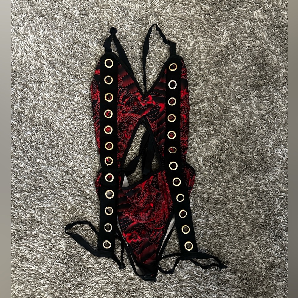 Stylish Red and Black Women's Bodysuit